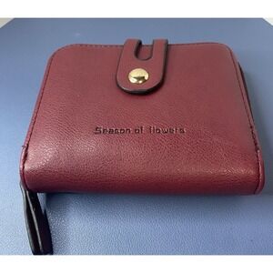 SML Burgandy Bifold Wallet Accordion Card Holder Season of Flowers Vegan Leather